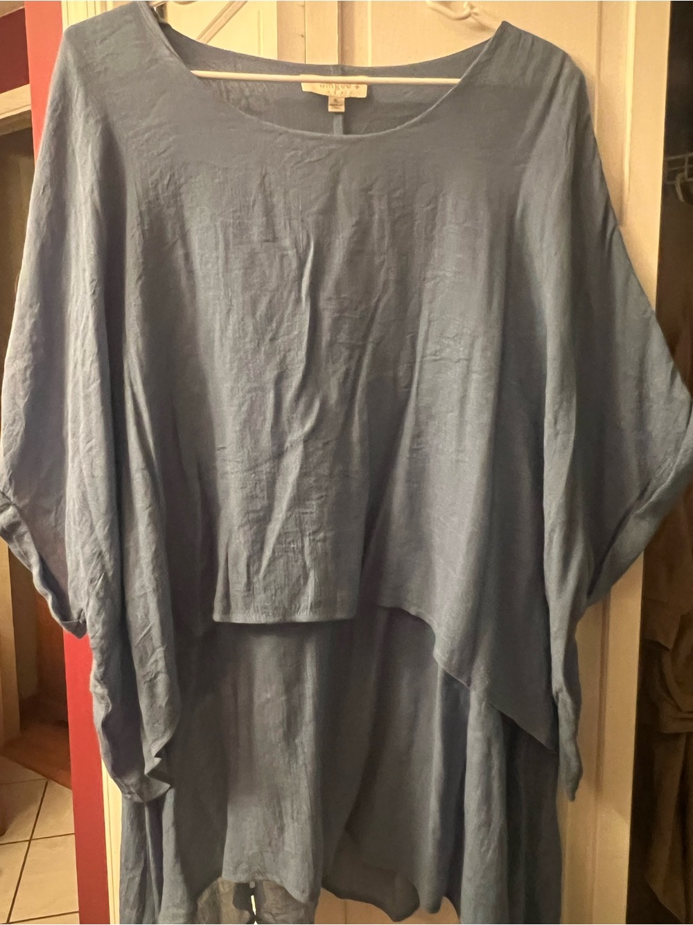 Umgee Dusty Blue Linen layered Tunic Blouse